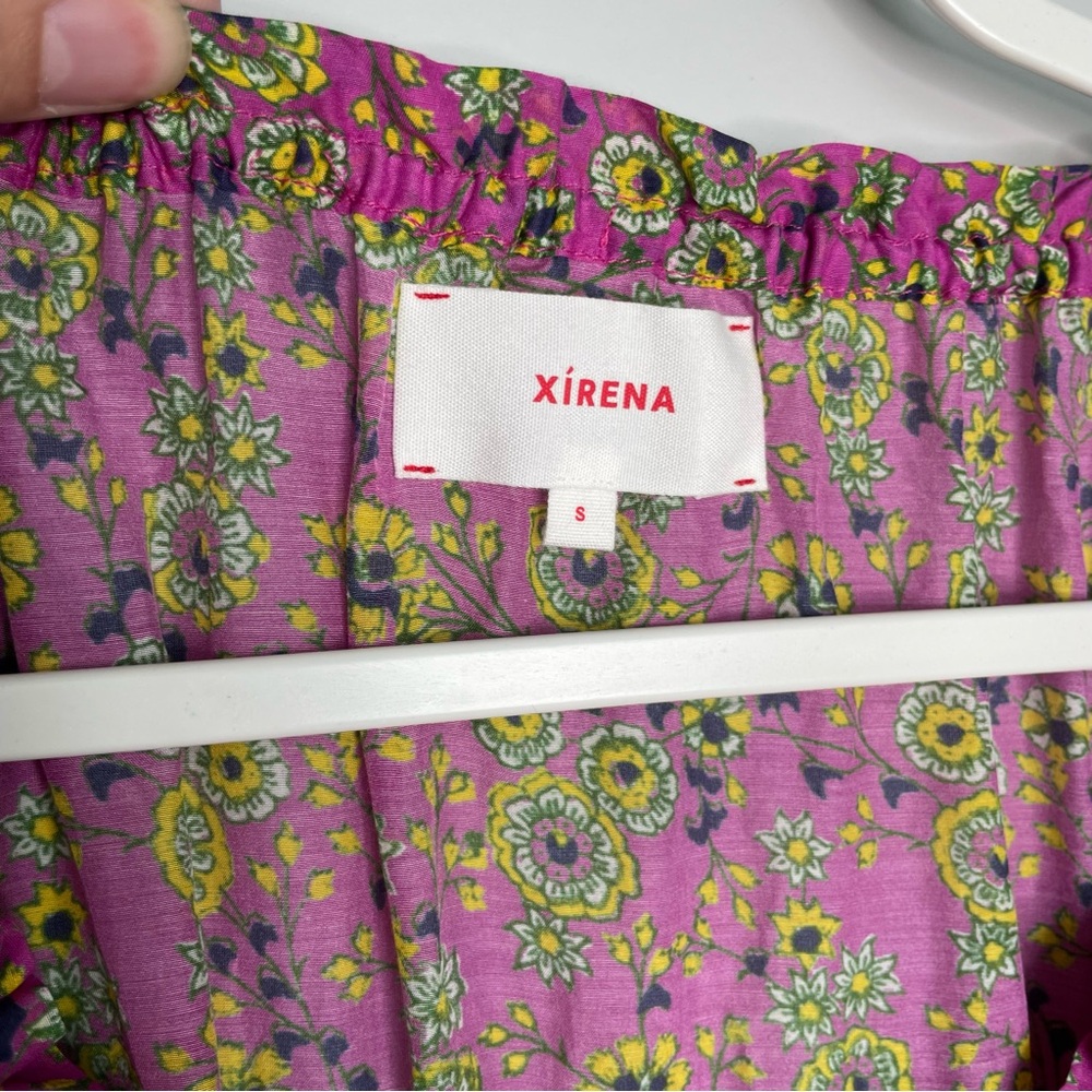 XiRENA Dalyn Mini Dress Small Pink Amethyst Floral Off Shoulder Peasant Silk - Picture 6 of 11